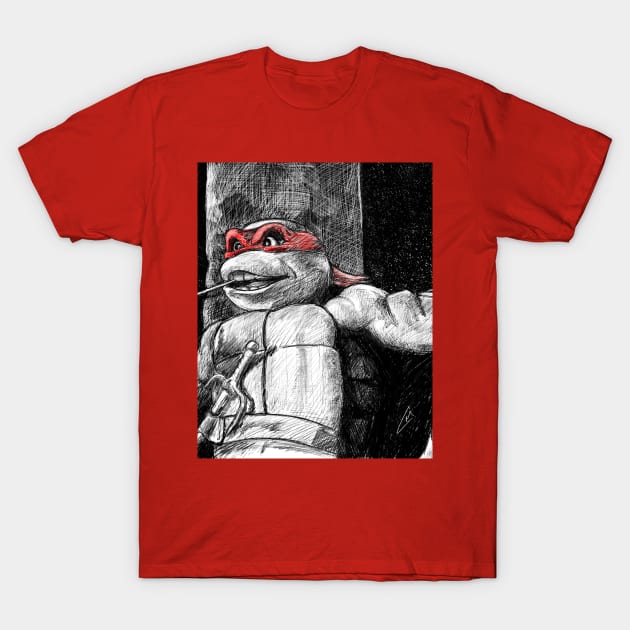 Teenage Mutant Ninja Turtles - Raphael B&W T-Shirt by JebMiao